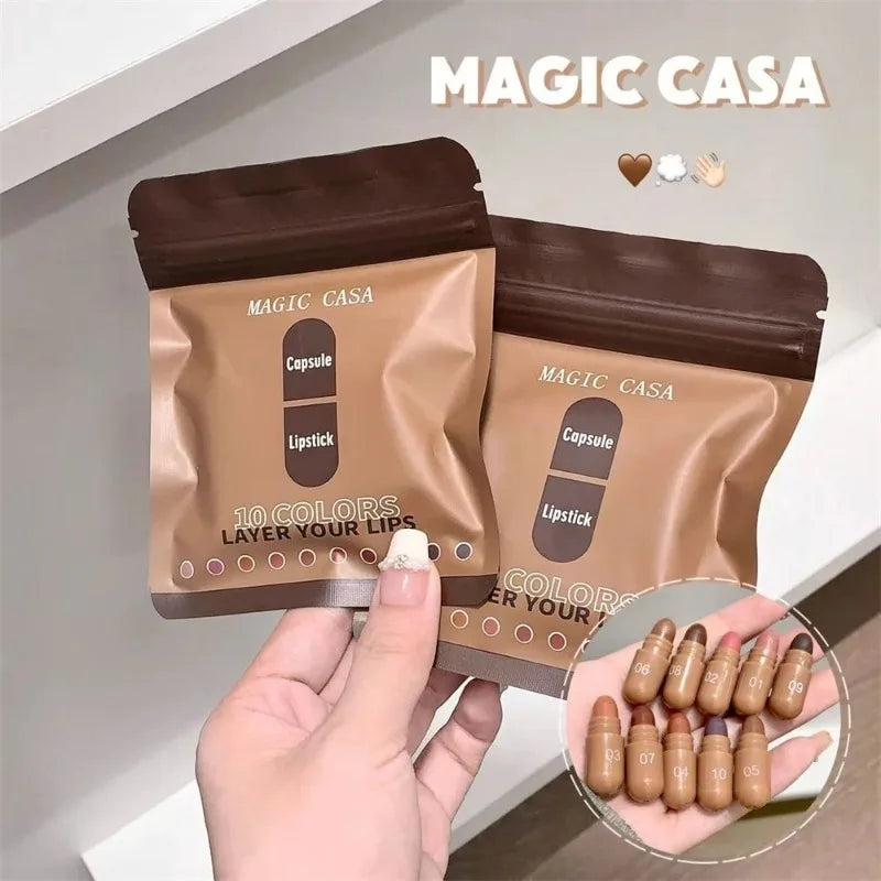 10 Colors Brown Toned Capsule Lipstick Smooth Matte Velvet Lasting