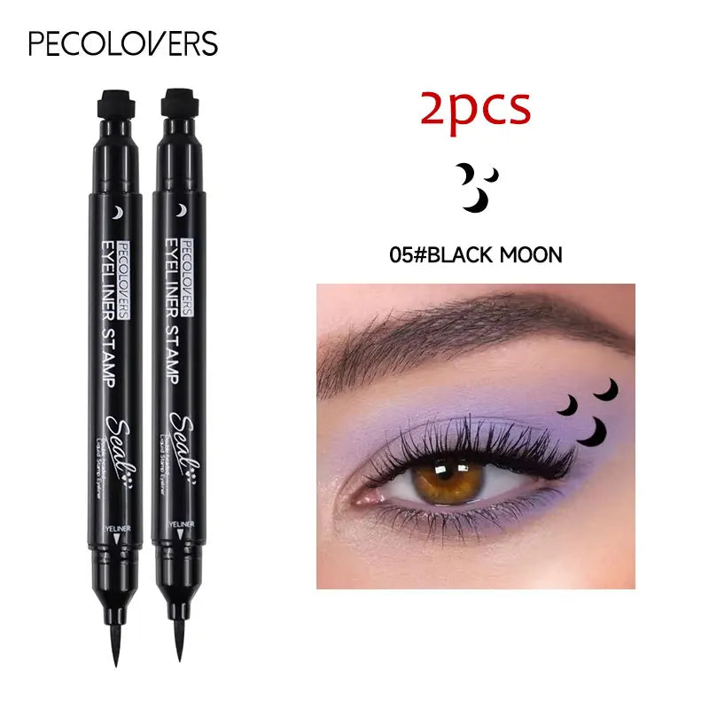 Star Liquid Eyeliner Black Moon Stamp Eye Liner Pencil 2 in 1 Waterproof Long-lasting Easy Applying Eye Eyeliner Pen Makeup Zpaxo 05-2pcs