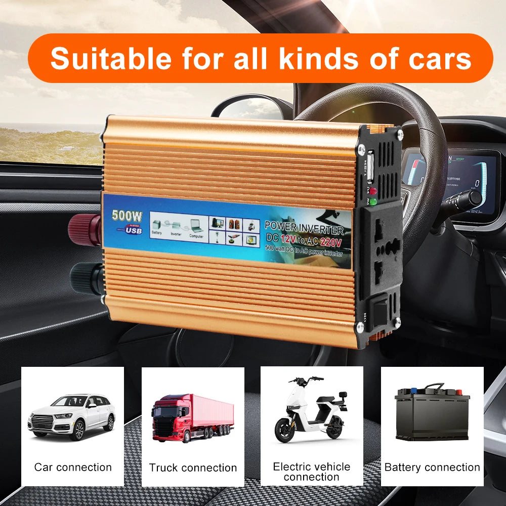 Auto Power Supply Inverter Car 500W DC 12V AC 220V Battery Converter