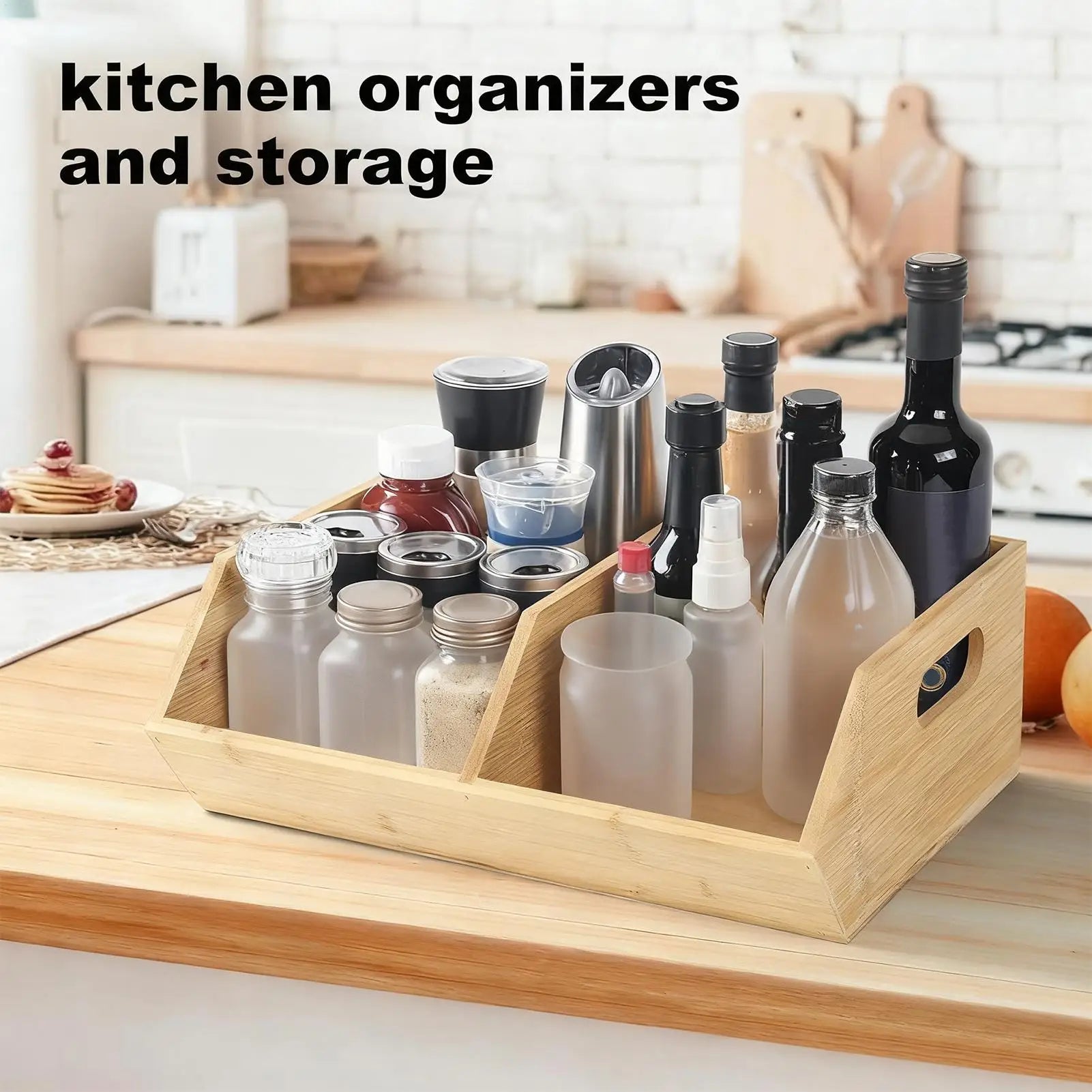 Pantry Organizer Wooden Stackable Storage Bins Kitchen Bathroom Food