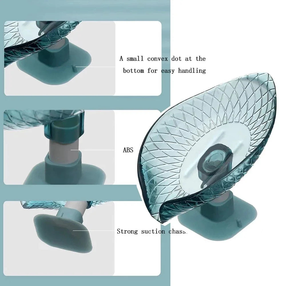 Leaf Design Drain Soap Box Suction Cup Decorative Plastic Self
