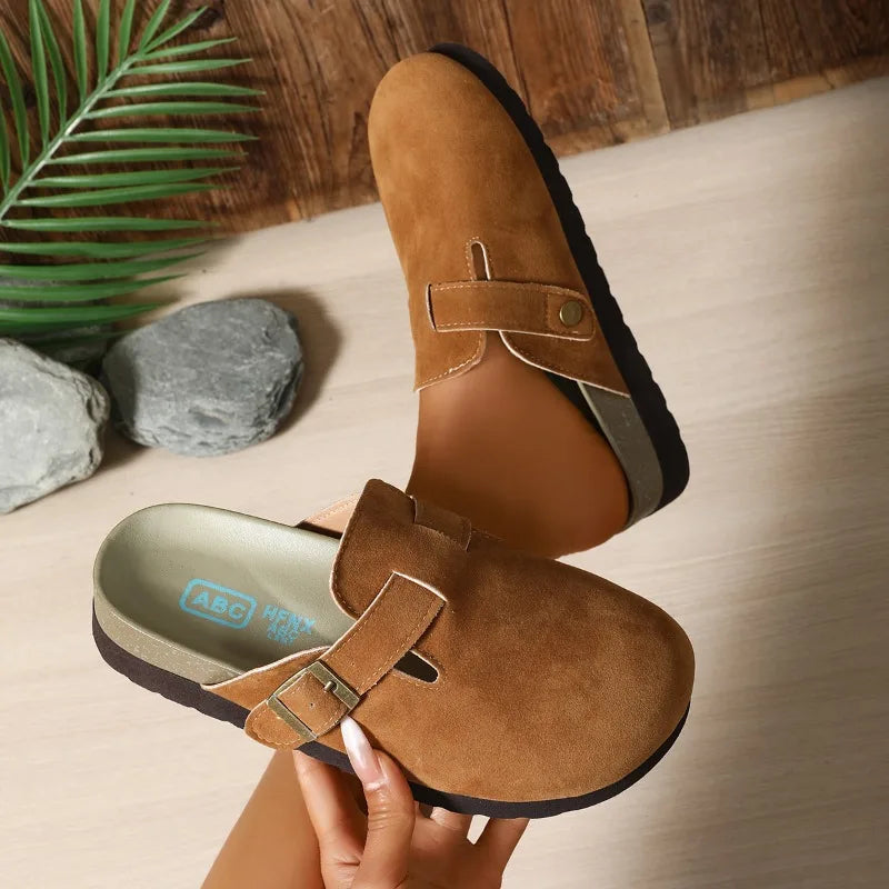 Summer 2026 Round Closed Toe Women's Vintage Comfortable Mid Heel Zpaxo Brown 41
