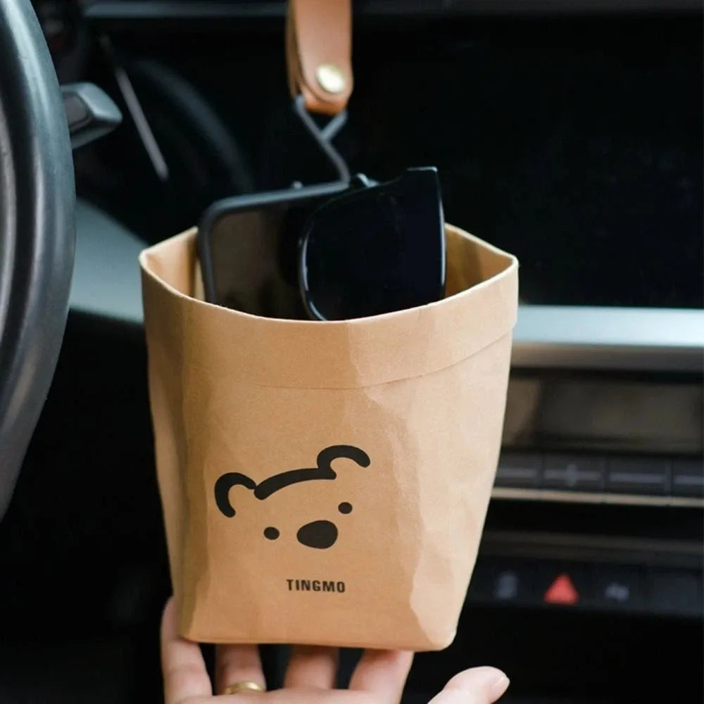 Bear Shaped Car Air Vent Trash Can Portable Mini Kraft Paper Storage Zpaxo