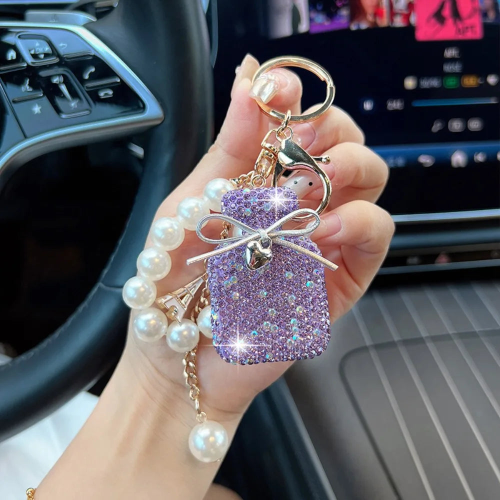 Charming Gift Bow Knot Shape Keychain Pearls Tassel Rhinestone Keyring Rhinestone Inlaid Cute Shape Shape Keyring Decor Zpaxo Purple