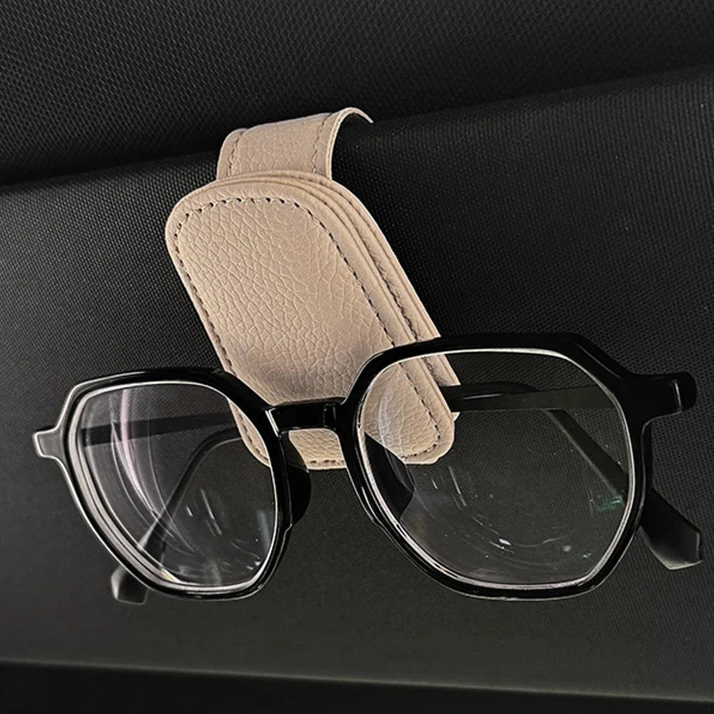 Sunglasses Box Holder Magnetic Leather Universal Car Glasses Clip