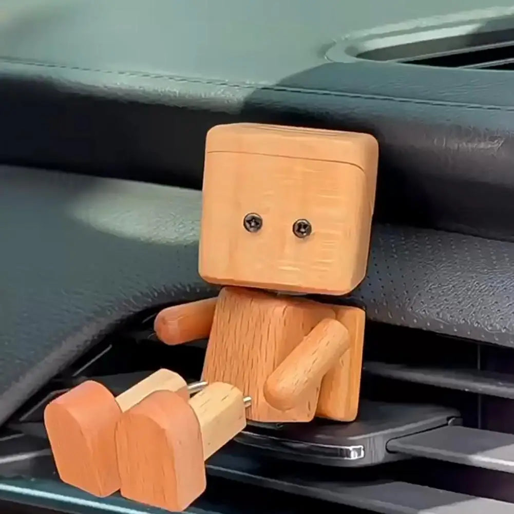 Creative Car Dashboard Decor Leg-swinging Robot Wooden Figure Funny Shaking Wooden Man Figurine Aromatherapy Gift Zpaxo
