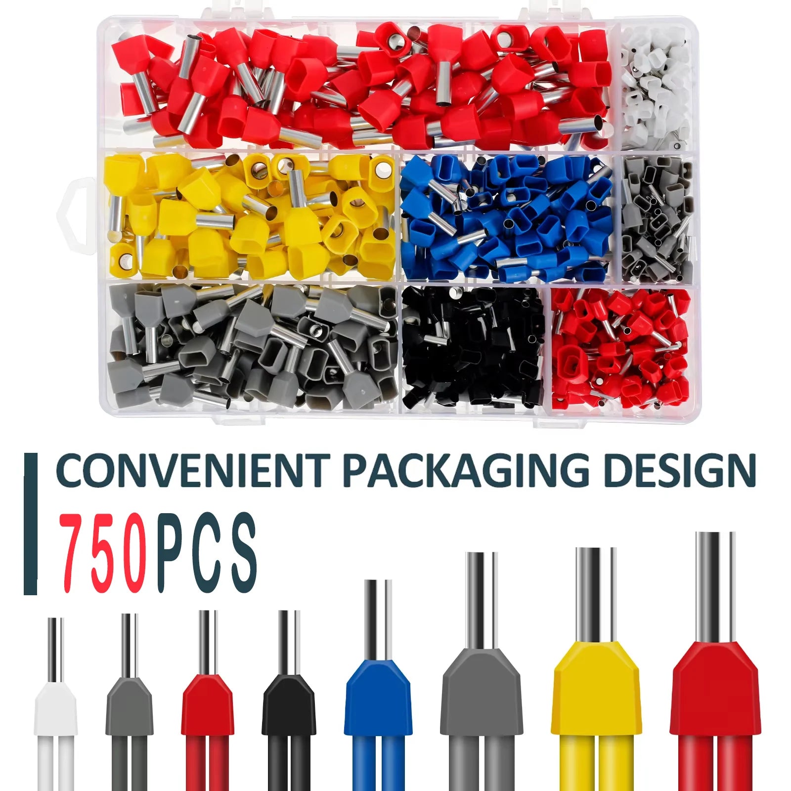 750PCS Double Wire End Ferrules Kit Multipurpose Reliable Twin Wire End Ferrules with Box Easy to Utilize for Cable Connecting Zpaxo