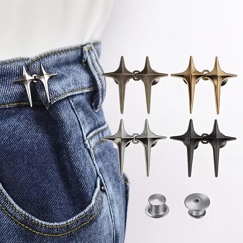 4 Sets Adjustable Star Buttons – Seamless Waist Tightener for Jeans, Pants & Skirts, No Tools Required Zpaxo