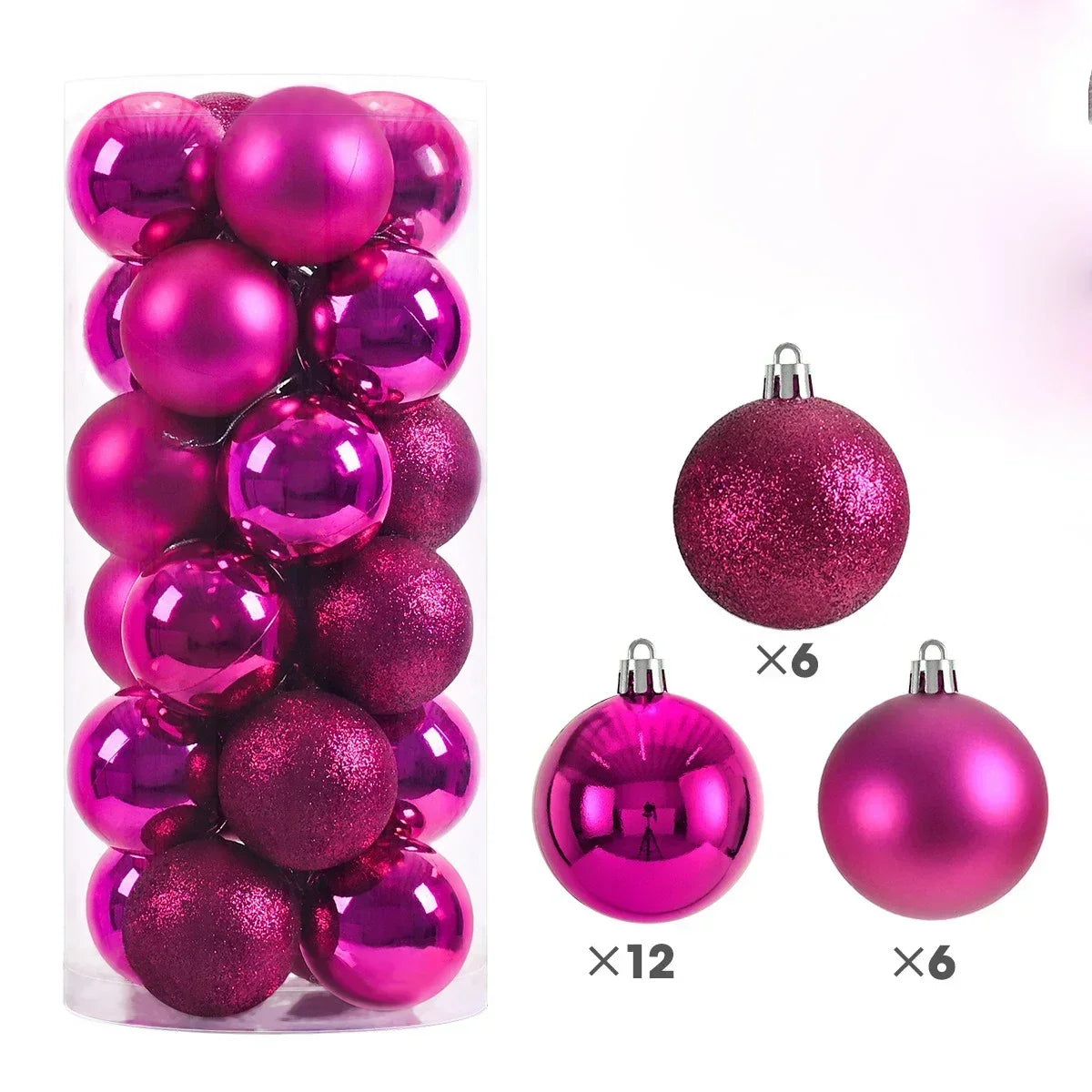 Hot 24Pcs 3/4/6cm Christmas Tree Balls Multicolor Xmas Ball Decorations Glitter Christmas Baubles Ornament Ball Party Home Decor Zpaxo Rose Red 3CM
