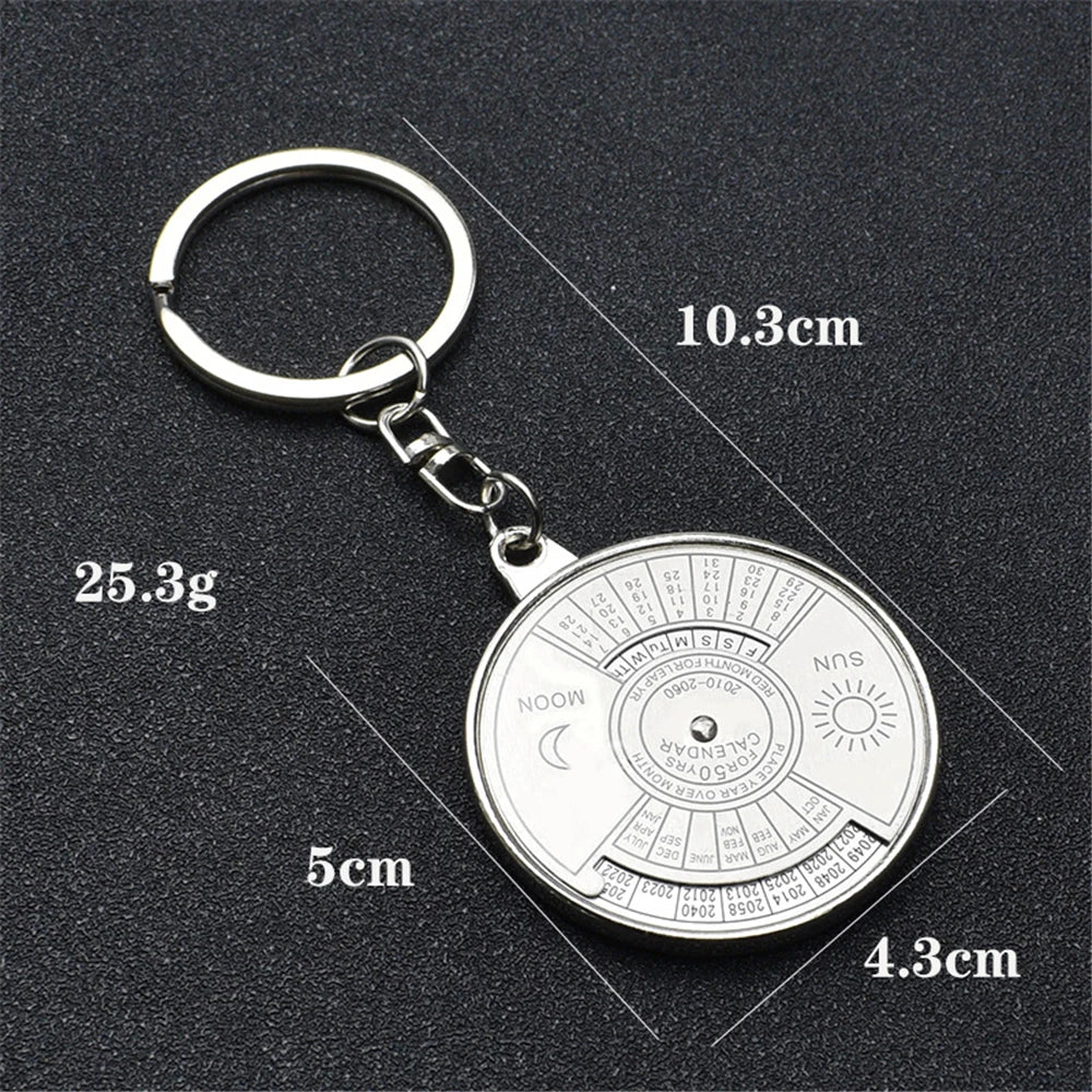 Compass Gift Silver 2010 To 2060 Creative 3D Perpetual Calendar Keyring Keychain 50 Years Zpaxo