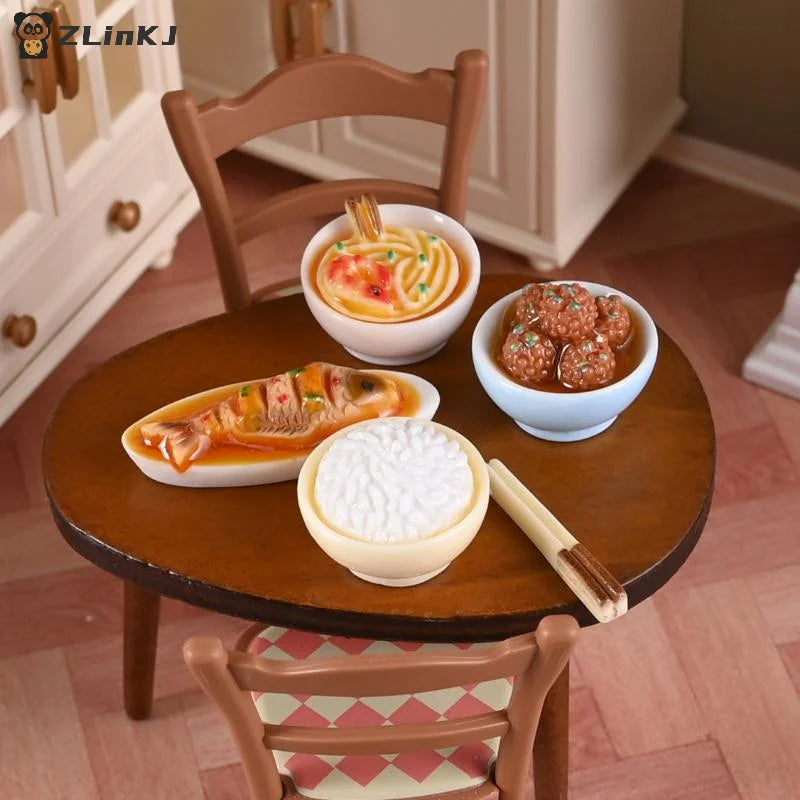 ▶1Set Dollhouse Miniature Chinese Dishes Food Bowl Rice Models DIY Dolls House Kitchen Decoration Zpaxo