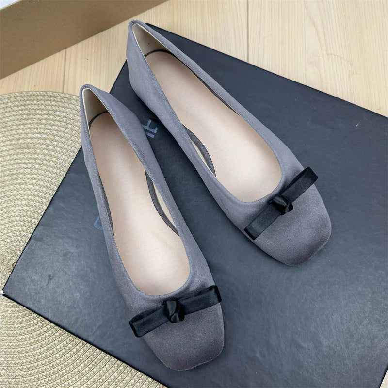 Flat Shoes Women 2025 Spring Autumn French Bow Square Toe Ballet Shoes Women Loafers Women Shoes Super Big Size 43 44 Zpaxo 2 37