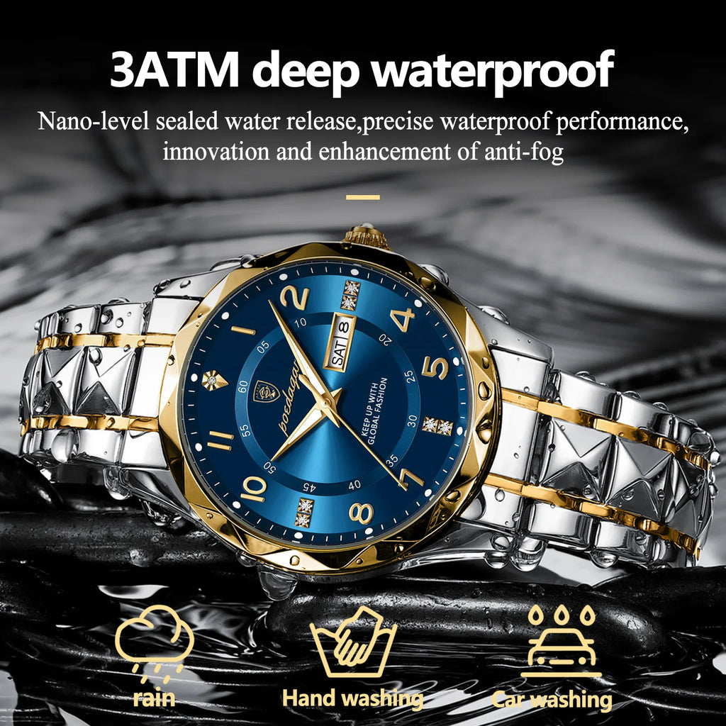 POEDAGAR Top Business Men Quartz Watch Waterproof Date Week Luminous Wristwatch Stainless Steel Fashion Men's Watches Man Clock Zpaxo