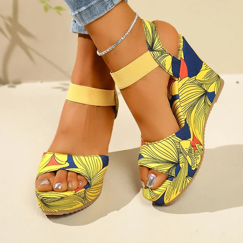 Shoes Women 2025 Wedge Sandals Retro Ethnic Printing Platform Ladies