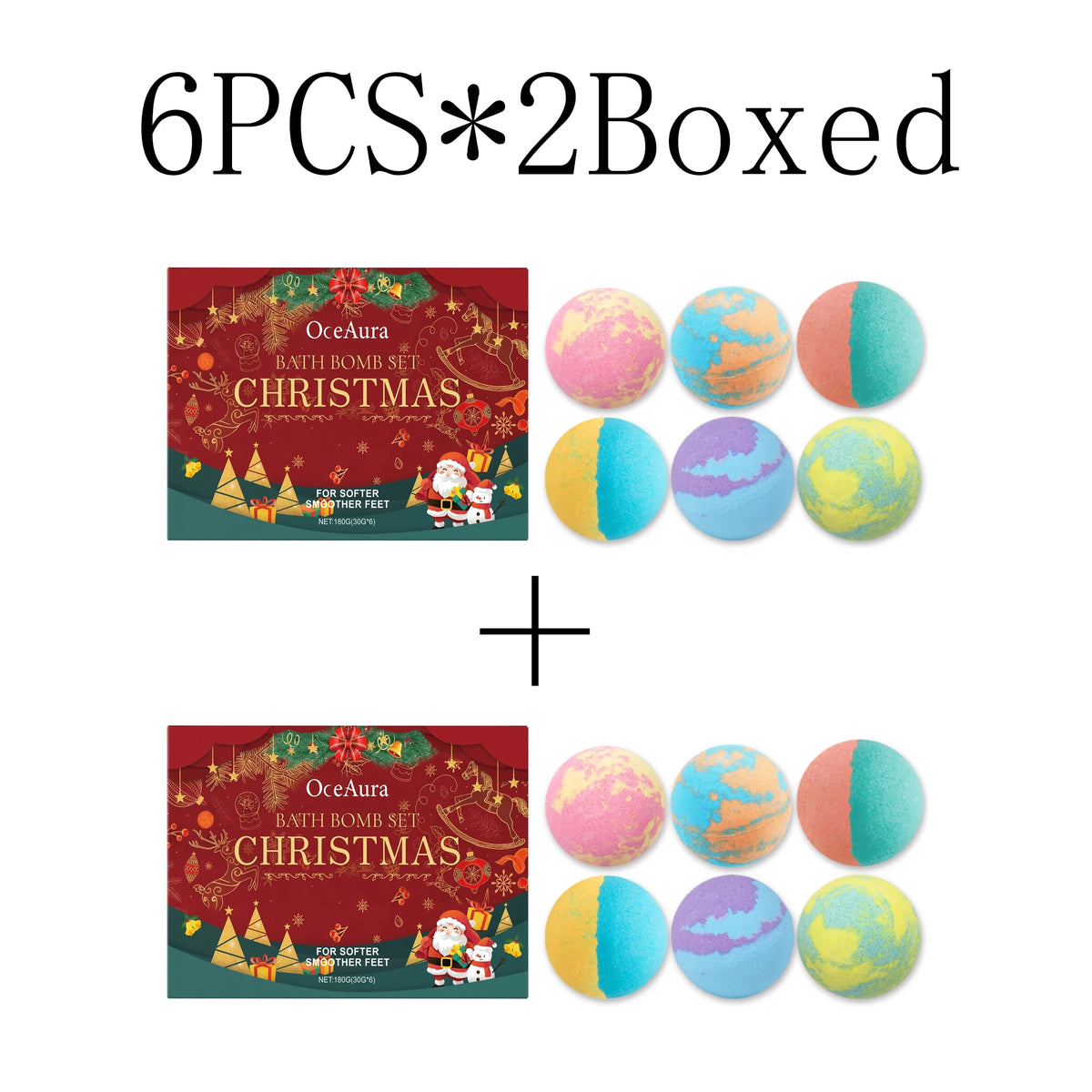 Christmas Colored Fizzy Long-Lasting Scent Bath Bomb Gift Set Gentle Cleansing and Exfoliating Handmade Moisturize Bath Bomb Zpaxo 6pcs X 2boxed