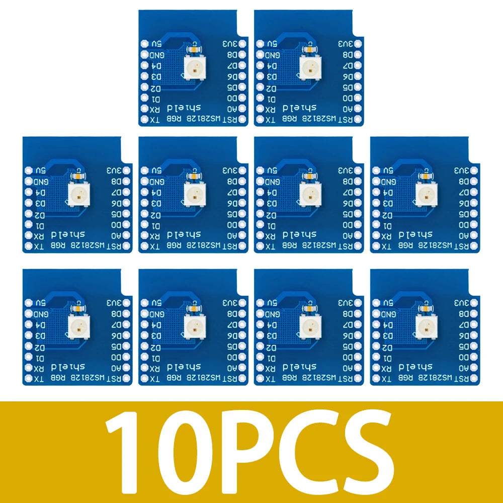 Wemos D1 Mini ESP8266 WS2812B RGB Shield Expansion Board 3 3V-5V Zpaxo 10PCS