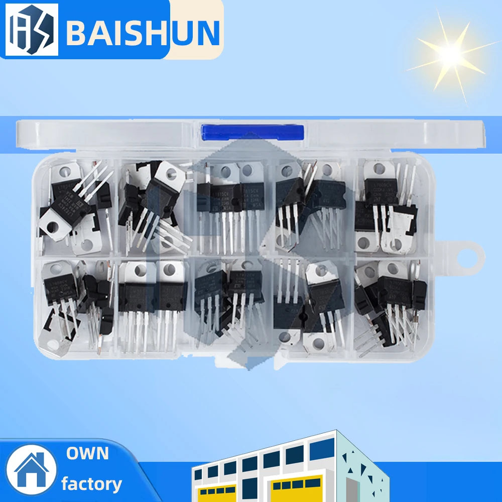 50PCS 10-Value Voltage Regulator IC Kit: LM317T & L78xx Series (L7805CV to L7824) in TO220 Package Zpaxo Default Title