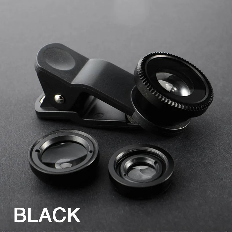 Universal 3 In 1 Fisheye Phone Lens 0.67X Wide Angle Zoom Lens Fish Eye Macro Lens Camera Kit With Phone Clip For iPhone Xiaomi Zpaxo Black