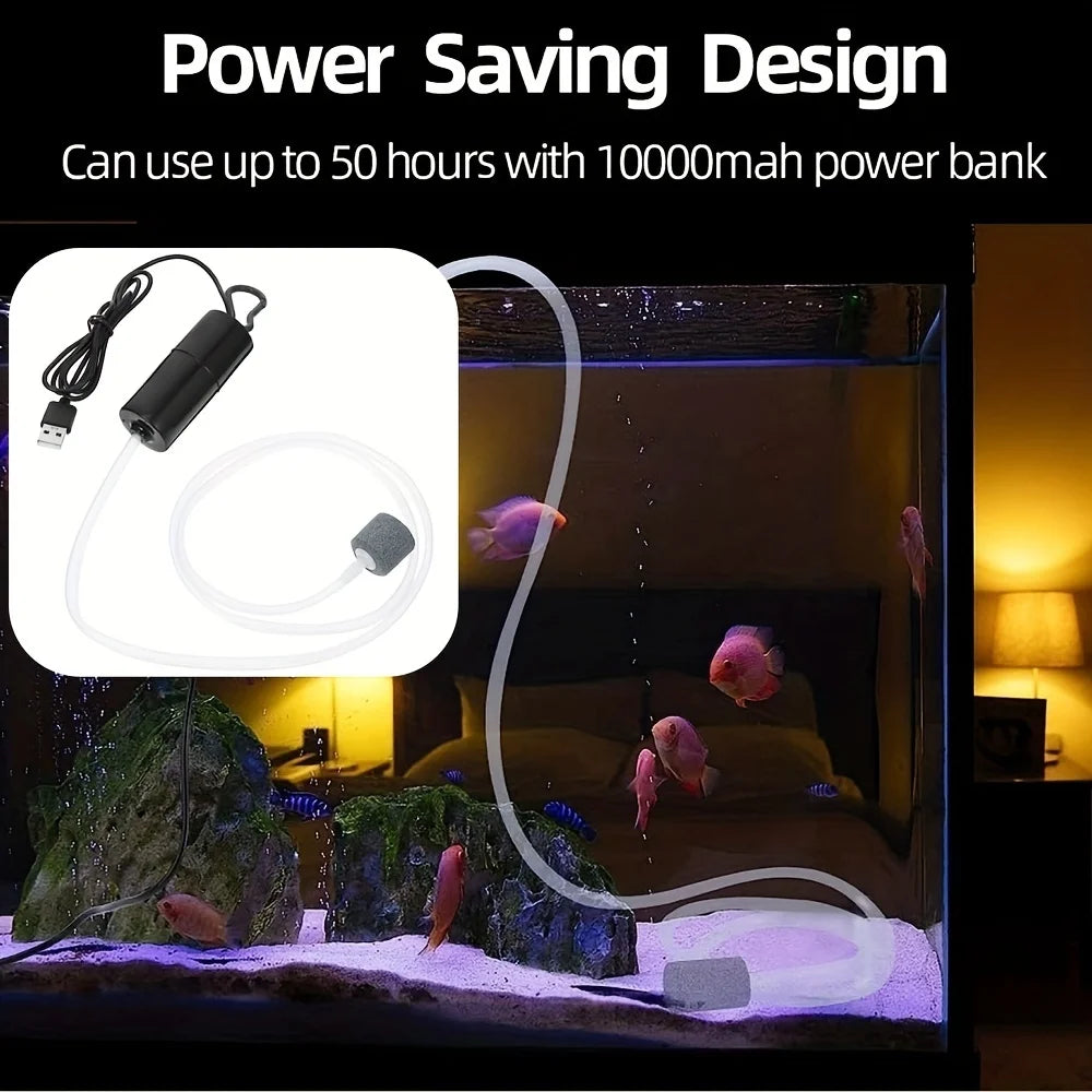 Aquarium Oxygen Air Pump Fish Tank USB Silent Compressor Aerator