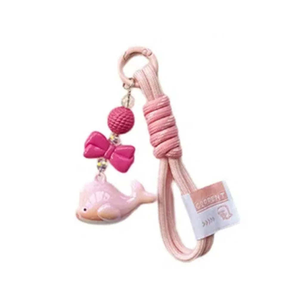 Creative Cartoon Whale Keychain Acrylic Backpack Hanging Woven Rope Pendant Earphone Case Decoration Ornaments Car Key Ring Toys Zpaxo Pink