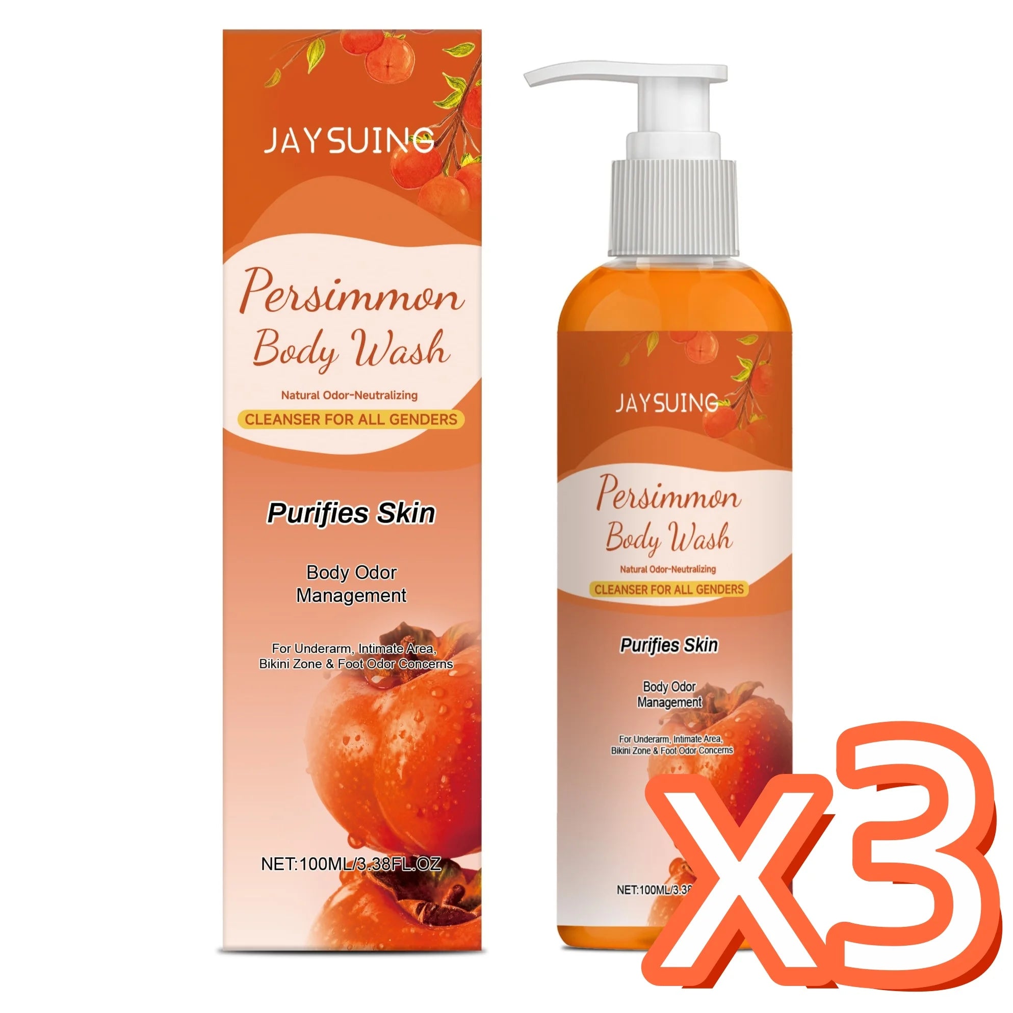Persimmon Shower Gel – Cleansing, Deodorizing & Exfoliating Exfoliating Body Wash Zpaxo 100ml boxed x 3pcs Moisturizing