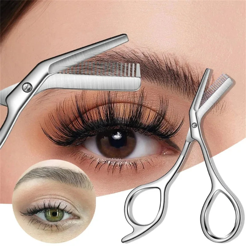 Stainless Steel Eyebrow Scissors Comb Makeup Trimming Knife Men Women