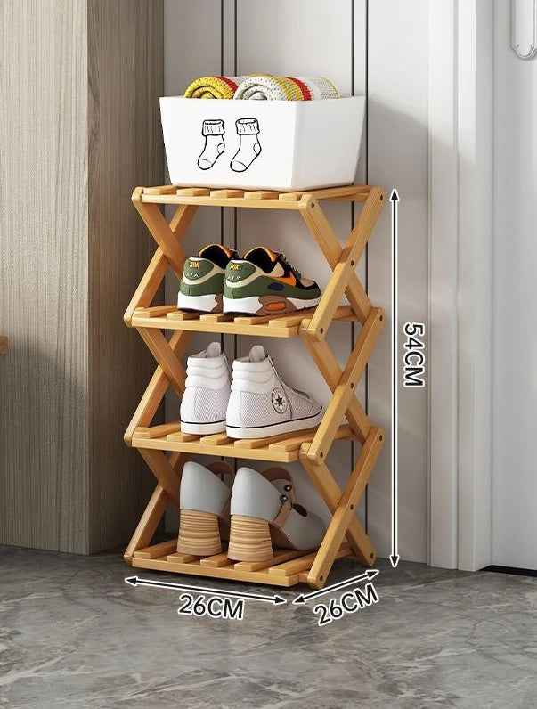 Bamboo Shoe Rack, Foldable Space Saving Shelves for Home and Bedroom - Interior Entry Storage Free Footed Shoe Narrow Shelf Zpaxo 4 layer