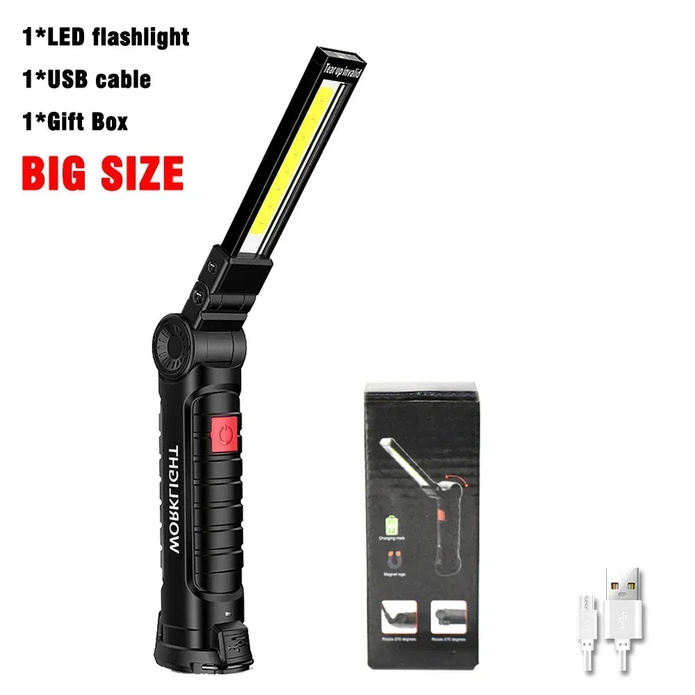 Rechargeable LED COB Work Light USB Magnetic Inspection Torch with Hook Dimmable Flashlight for Car Repair Camping 18650 Zpaxo W52 big 1pc