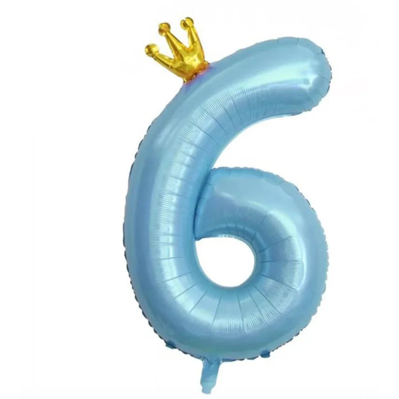 Pastel Baby Blue Pink Foil Number Balloon Crown 1 2 3 4 5 6 7 8 9 Zpaxo blue6 40inch