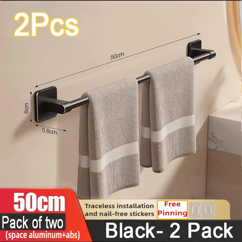 Wall Mounted Towel Rack Bathroom Storage Rack No Drilling Bathroom Horizontal Bar Towel Rack Kitchen Bathroom Accessories Zpaxo 2PCS-50CM