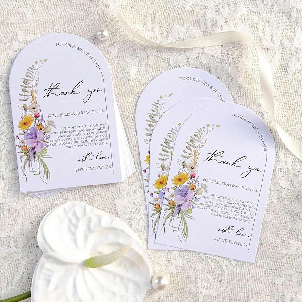 50/100Pcs Floral Thank You Cards for Wedding Reception Party Event Celebration Tabletop Decoration Zpaxo J2504024-B 100Pcs