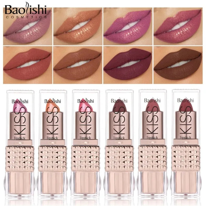 12 Colors Glitter Shiny Lipstick Waterproof Long Lasting Pearlescent