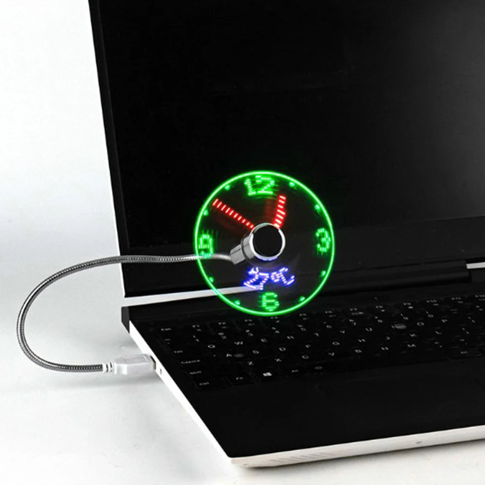 USB Clock Fan LED Time Display Portable Mini Flexible Cooling Switch