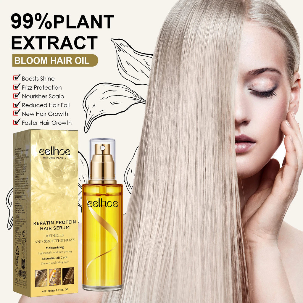 EELHOE Keratin Hair Growth Serum Natural Repair Essence Spray for Dry Curly Hair Hydrate Smooth Frizz Control Growing Hair Care Zpaxo