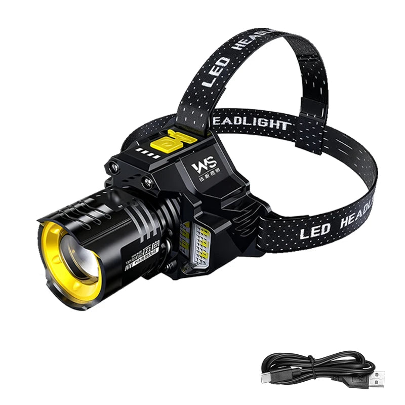 Rechargeable LED Sensor Headlamp – Zoomable COB, 5 Modes, IPX6