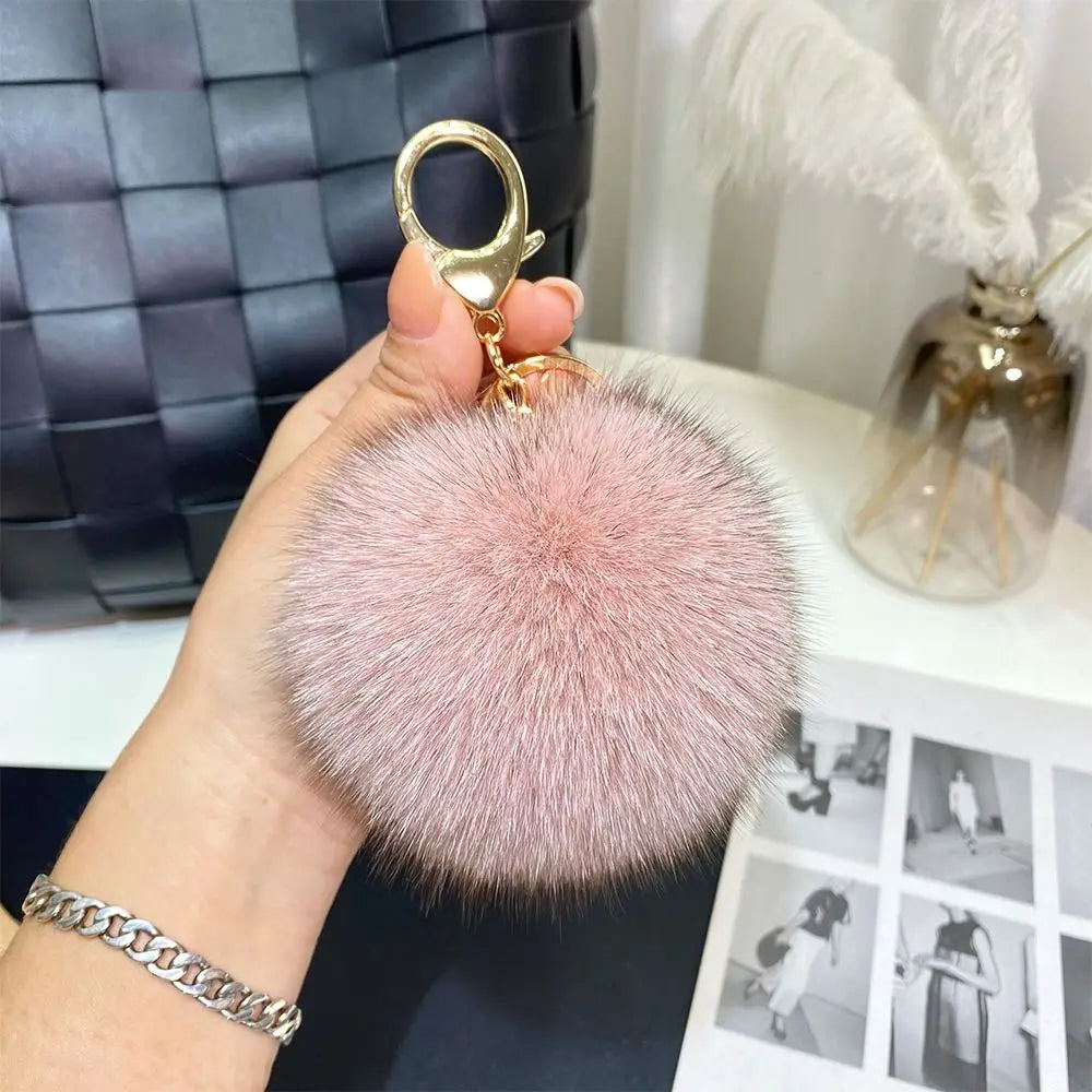 Fluffy Soft Pompom Ball Keychain Bag Ornament Hanging Decoration Fur Ball Keyring Backpack Bag Charm Fur Pendant Jewelry Gifts Zpaxo Pink