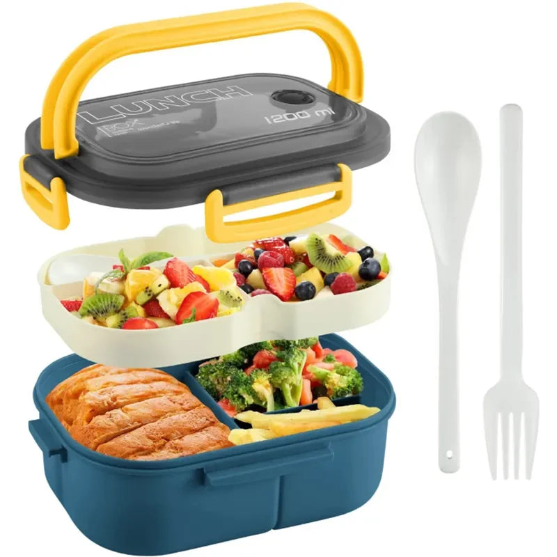 Portable Sealed Lunch Box 2 Layer Mesh Kids Leak Proof Bento Snack