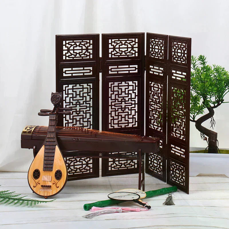 Dollhouse Miniature Folding Screen Flute Lute Guzheng Fan Life Scene Zpaxo