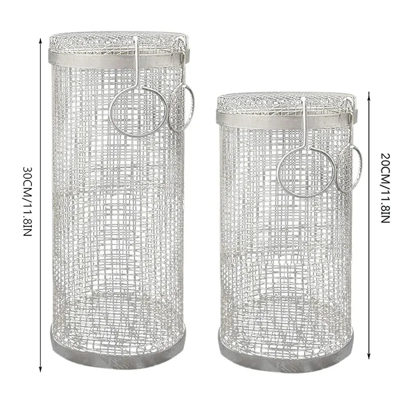 BBQ Grill Basket Rolling Grilling Basket Barbecue Cages Barbecue Grill Grate Cylinder Grilling Baskets for Outdoor Camping Zpaxo