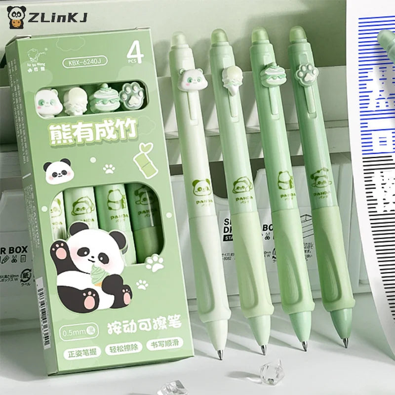 ▶4Pcs/Box 0.5mm Cartoon Cute Erasable Gel Pen Creative Aesthetic Thermal Eraser Pen Black Blue Ink School Supplies Stationery Zpaxo