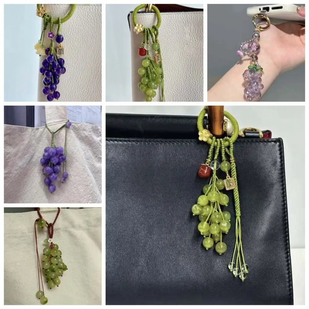 Creative Elegant Grape Cluster Pendant Green Alloy Crystal Phone Zpaxo