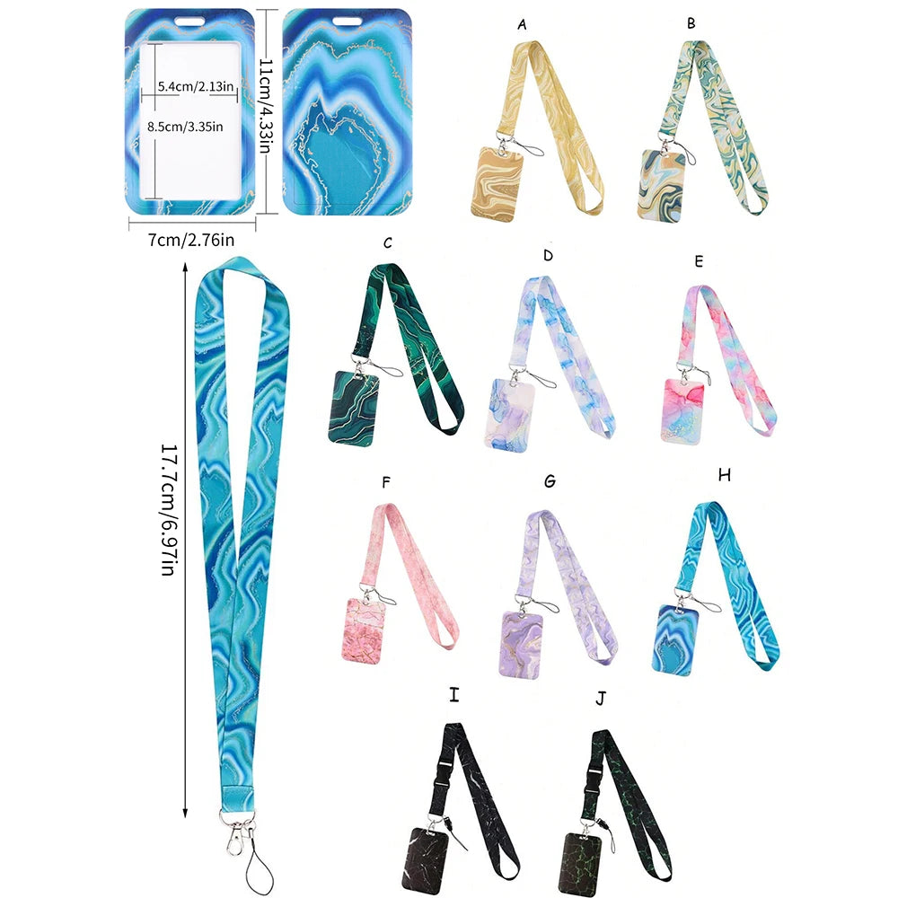 Phone Lanyard Crossbody with Wrist Strap Marble Pattern Card Case Cover for Bus/ID Card Cell Phone Lanyards Adjustable Strap Zpaxo