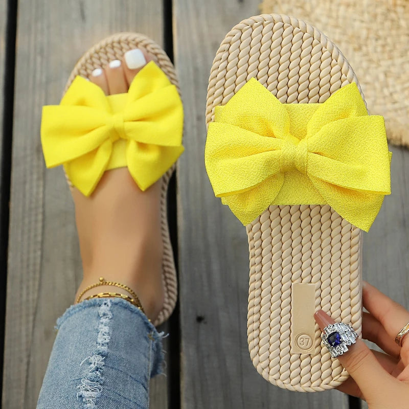 Women Slippers Casual Lightweight Shoes for Women Summer Fashion Slippers Bowknot Slides Women Soft Flat Leisure Ladies Sandals Zpaxo YELLOW 40