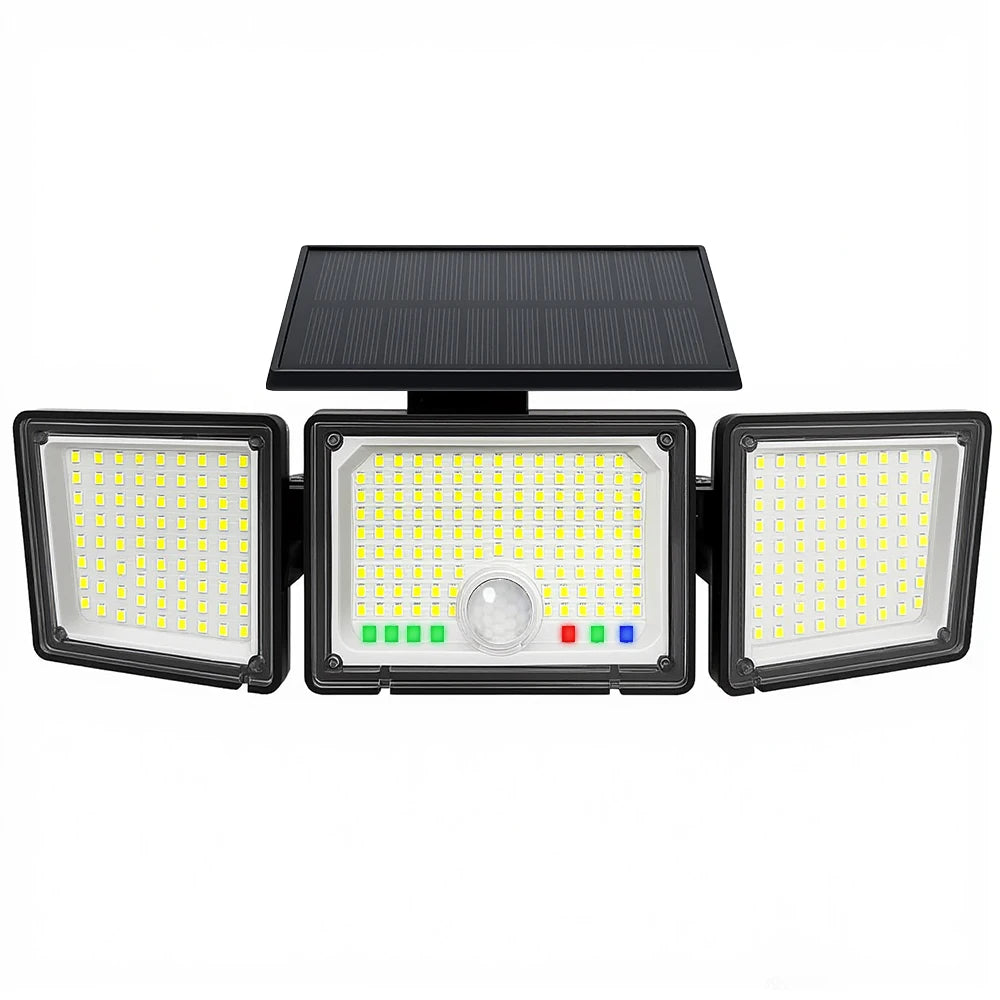 Solar Lights Outdoor 3 Heads Motion Sensor 286/236LED Security Flood Lights Waterproof 3 Modes Wall Lamp for Garden Patio Yard Zpaxo 286LED-1PC
