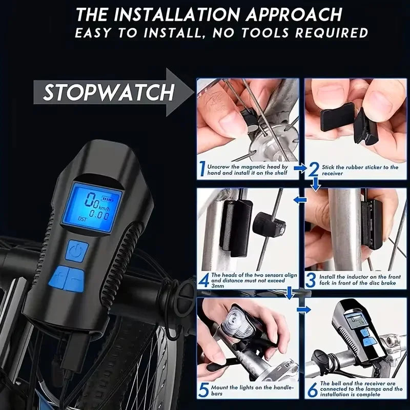 Flash Light Portable 3 in 1 Bicycle Front Light Rechargeable Code Table Electric Horn 4 Lighting Modes 6 Sounds Bike Accessories Zpaxo
