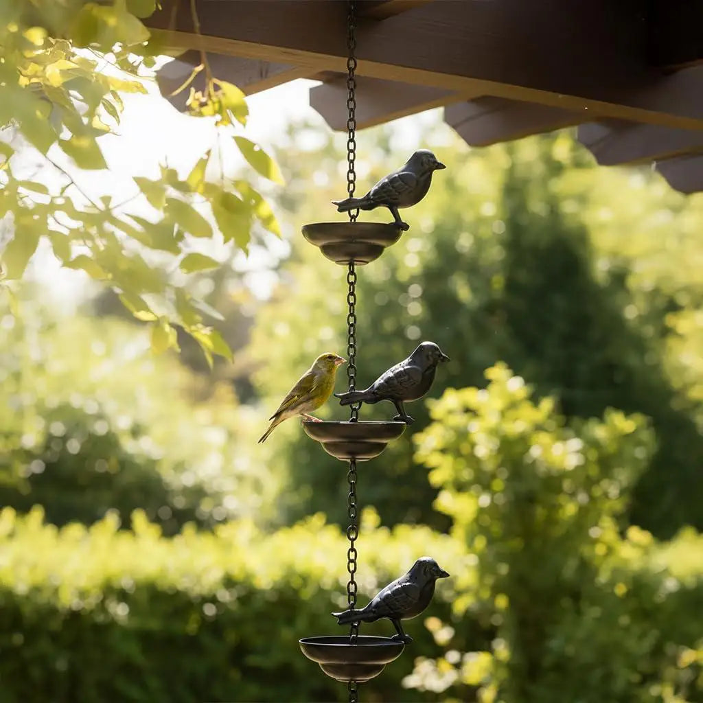 Rain Chain Gutters Metal Decorative Bird Theme Rust-resistant Outdoor