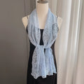 Spring Summer Thin Silk Scarf 153x30cm Soft Small Long Scarf Pearl Decorative Embroidered Flower Women Lace Shawl Zpaxo Blue