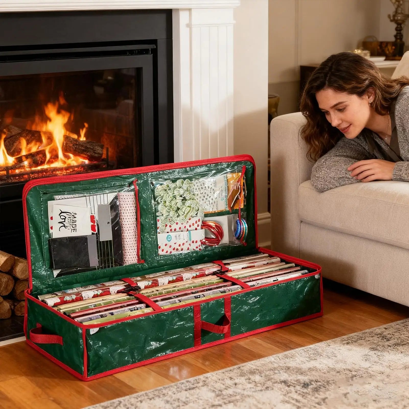 Christmas Wrapping Paper Storage Bag Oxford Fabric Festive Organizer