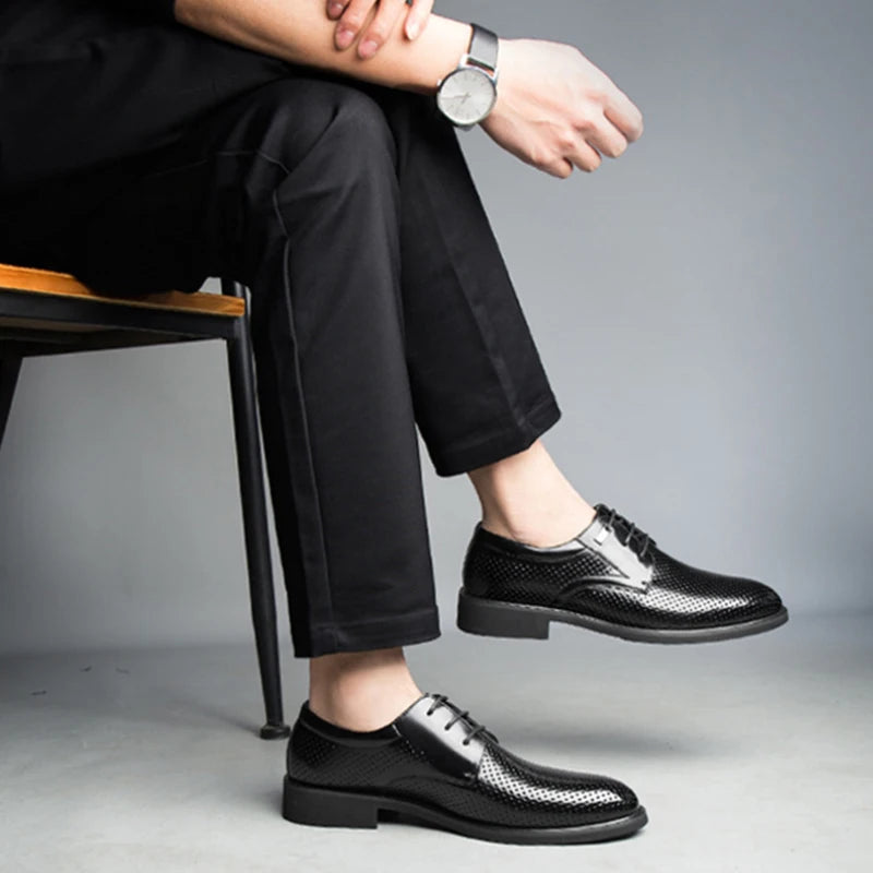 Summer Breathable Mens Dress Shoes Perforated Leather Lace Up Formal Zpaxo