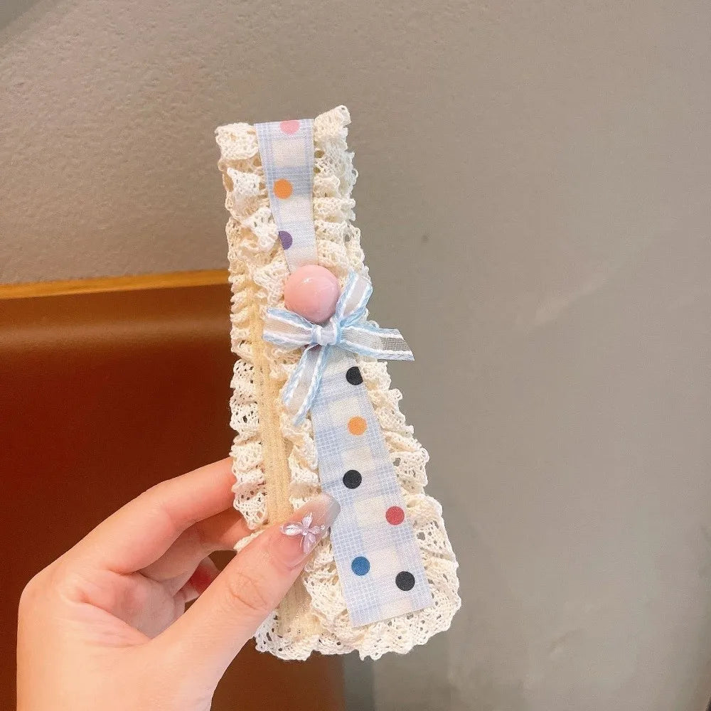 Sweet Floral Pattern Children Hair Patches Wide-edged Lace Bangs Patches with Magic Tape Closure Girls Headband Hair Accessories Zpaxo Pink Ball Blue Bow